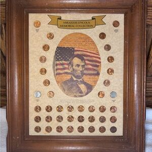 Vintage Abraham Lincoln Memorial Penny Collection 1980 Wooden Framed 15x18”